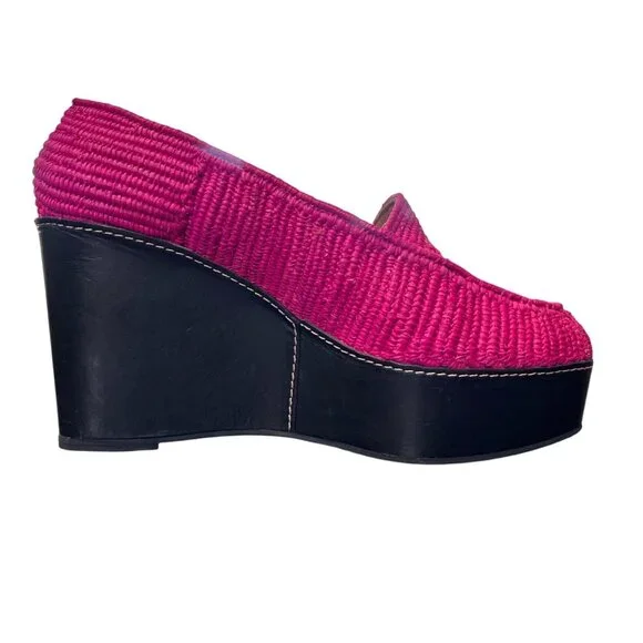 Carven x Robert Clergerie Pink Raffia Platform Wedge Loafer Size 40 / US 9.5 - Picture 4 of 9